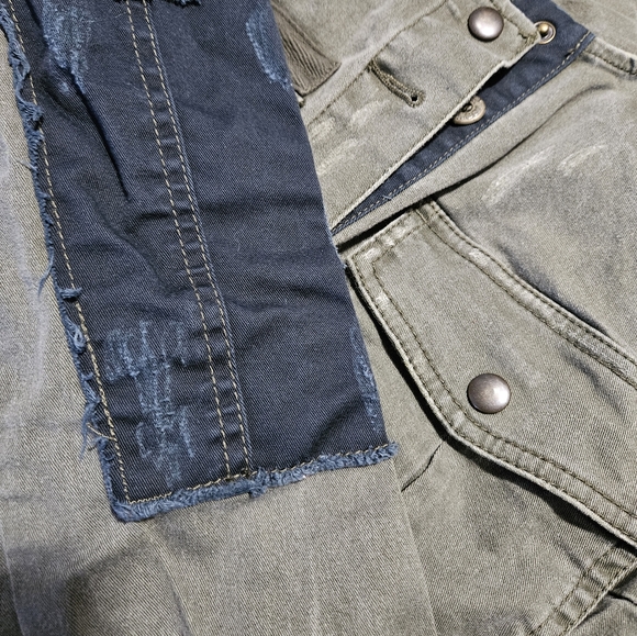 Free people revolve military green jacket button small black distressed crop - Picture 8 of 10